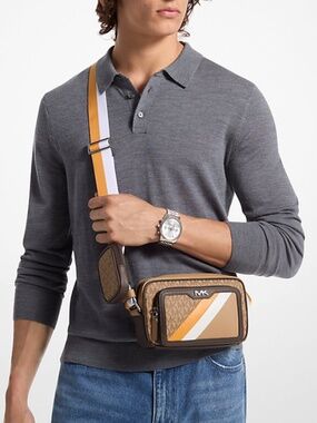 MICHAEL KORS Rivington Striped Logo Camera Bag (GOLDEN ROD) NEW